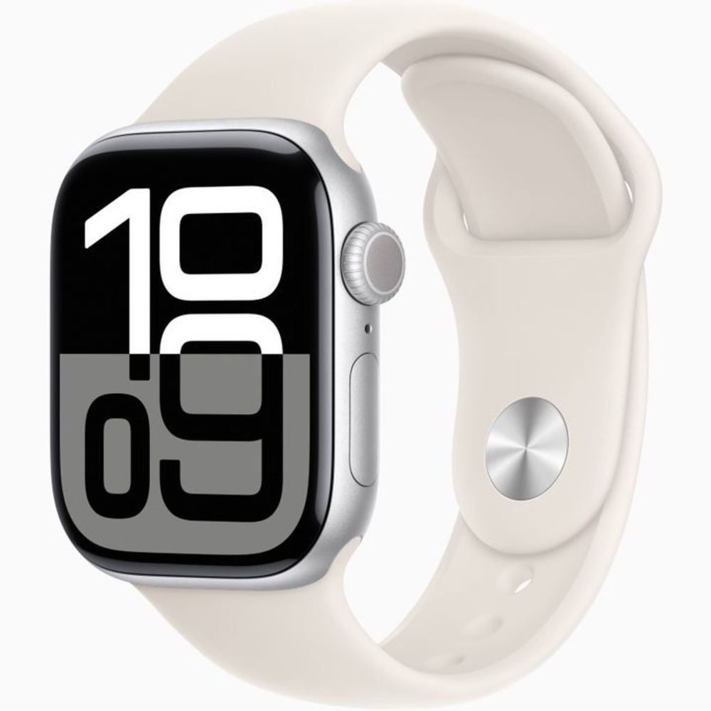 Apple Watch Series 10 GPS, 42mm Silver Aluminum Sport Case with Starlight Sport